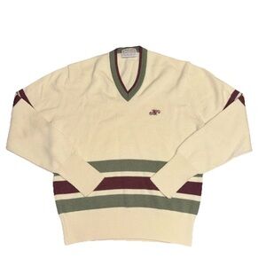 Jaeger Sportsman Large Tennis V-neck Mens Sweater Wool Blend FLAW Read